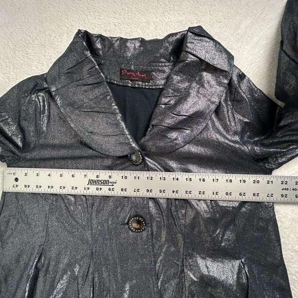 Pretty Angel Fashion Womens Black Metallic Button-Front Jacket Coat Linen Blend - Picture 8 of 10
